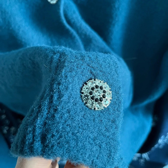 Joe Fresh/ Fuzzy/ Blue button up cardigan/ Gem buttons/ Stretchy/ Size US S - Picture 6 of 14